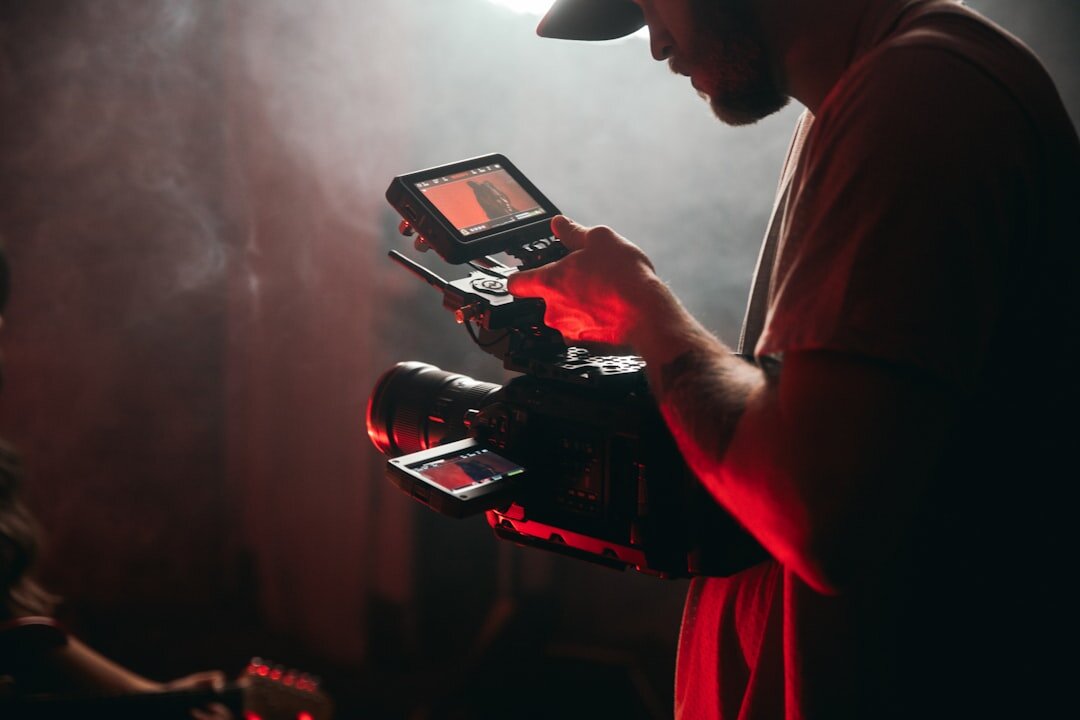 filmmaker reviewing footage