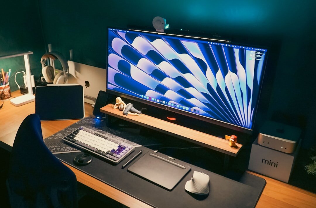 Video editing workstation with multiple monitors showing a color grading timeline